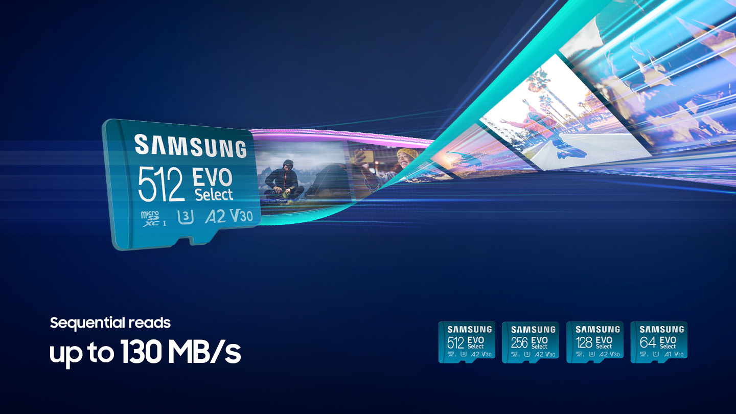 SAMSUNG EVO Select Micro SD Memory Card with Adapter, 512GB microSDXC UHS-I  U3 100MB/s Full HD & 4K UHD for Photos, Videos, Music Storage, MB-ME512HA