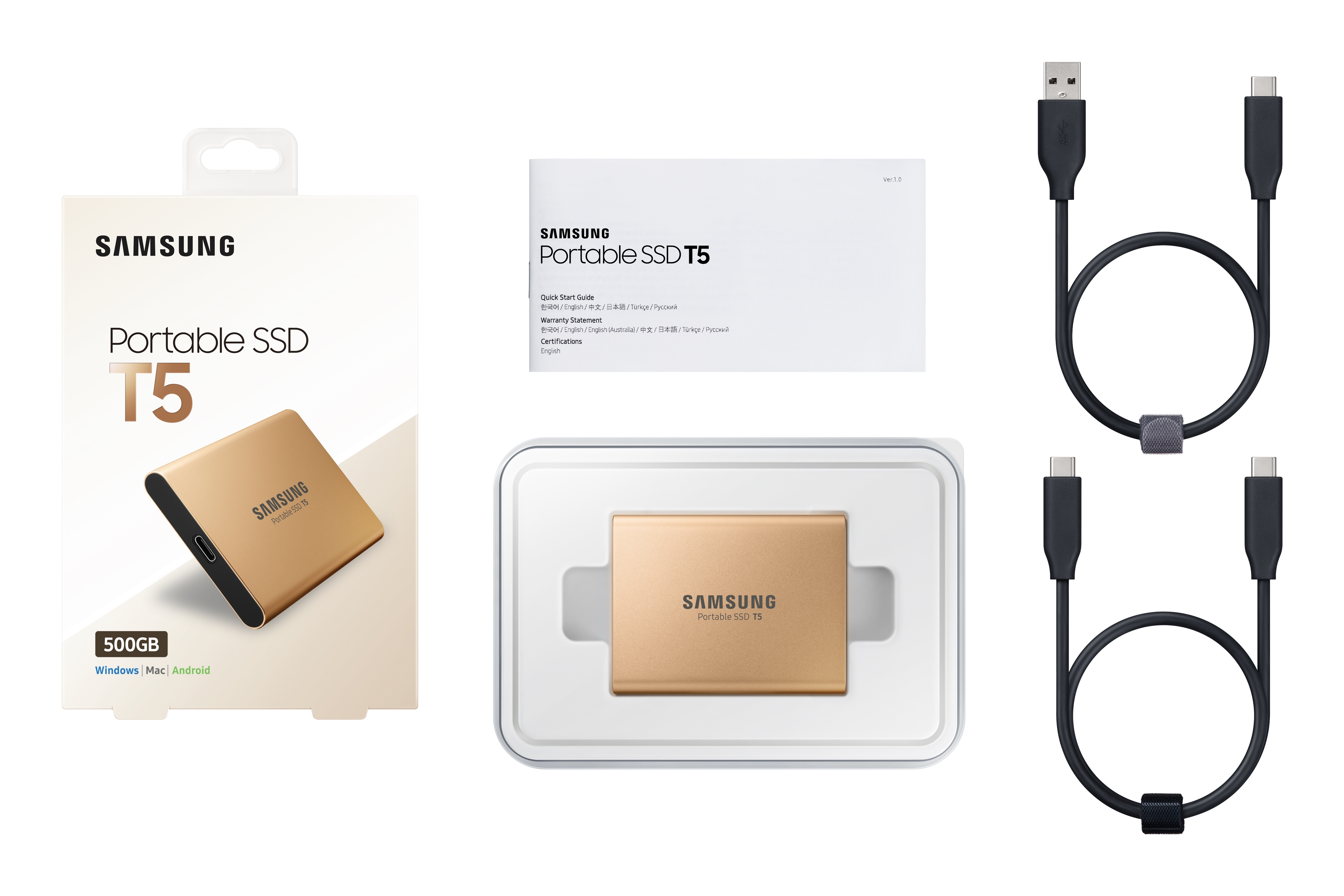 Samsung 外付けSSD 500GB T5シリーズ USB3.1対応 ハードウェア暗号化