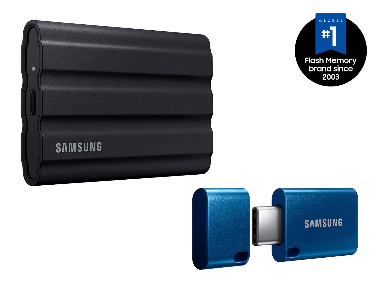 Portable SSD T7 Shield USB 3.2 4TB (Black) with USB Type-C™ Flash Drive 128GB