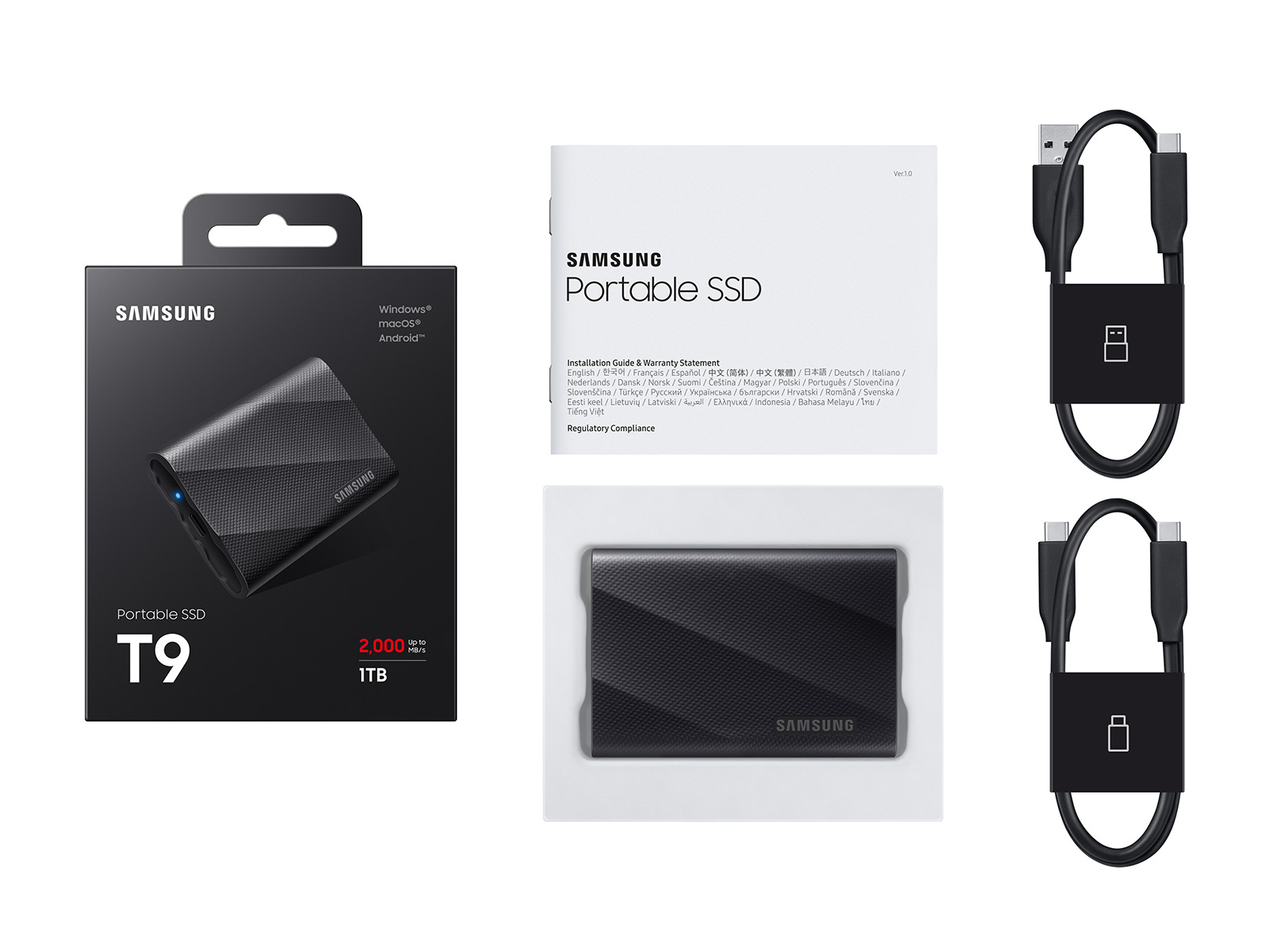 Portable SSD T9 USB 3.2 Gen2x2 1TB (Black) | Samsung US