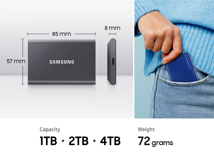 Portable SSD T7 USB 3.2 1TB (Blue) Memory & Storage - MU-PC1T0H/AM 