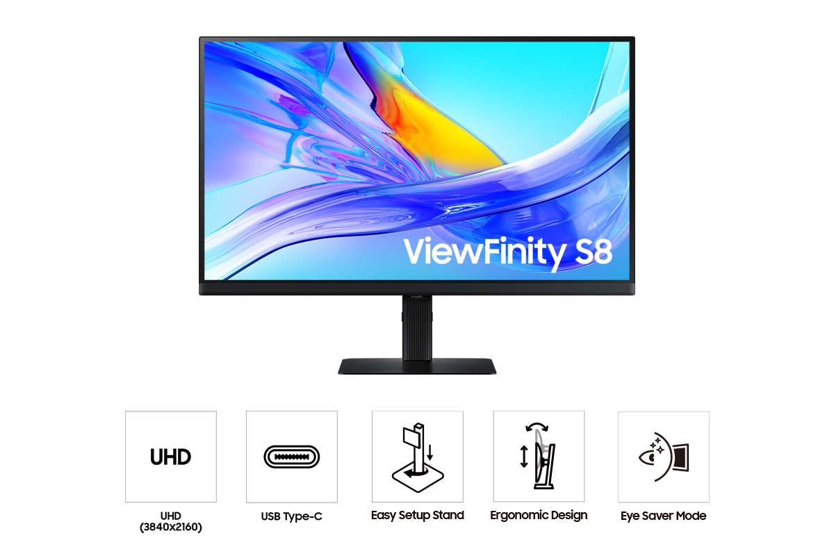 27" ViewFinity S8 (S80UD) 4K UHD HDR10 High Resolution Monitor with USB-C and Ergonomic Stand