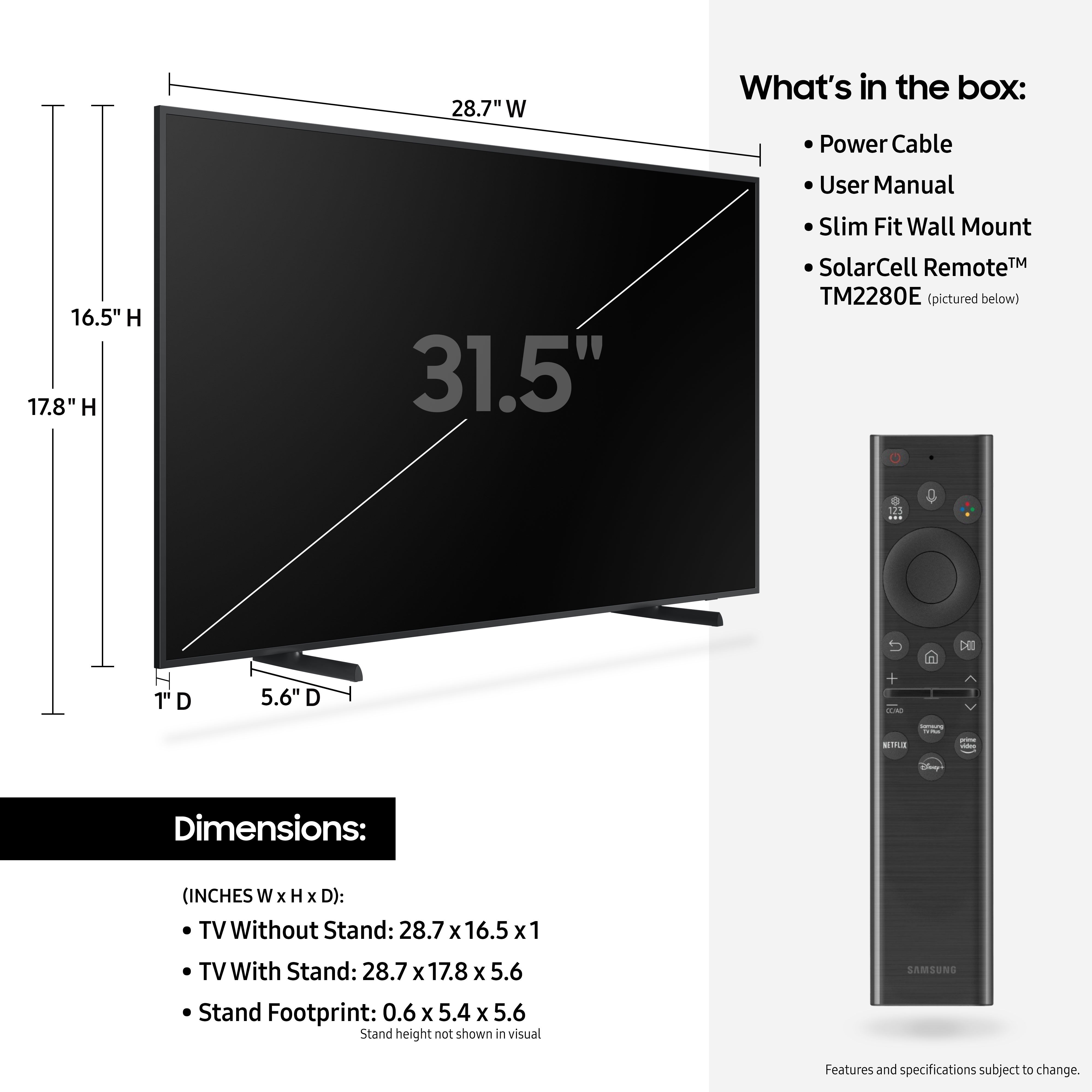(2022) Samsung 32” - US QN32LS03BBFXZA TV HDR TVs QLED The Smart Class Frame |