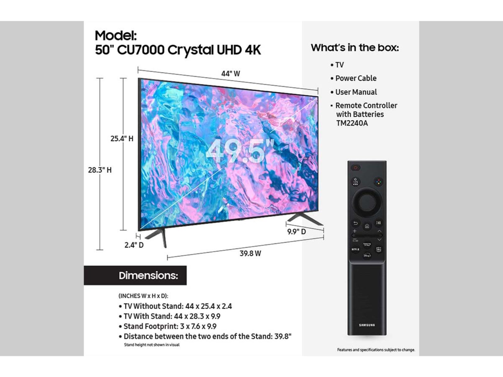 SAMSUNG TU7000 Cristal UHD - Smart TV de 50 pulgadas 4K UHD con Alexa  incorporada (UN50TU7000FXZA)