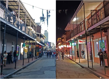 Photos of cityscapes taken at 12 am and 12 pm