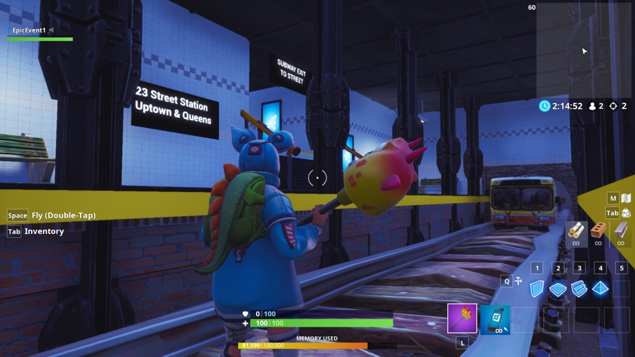 In-game shot of a player navigating the NYC subway in the new Fortnite Creative island