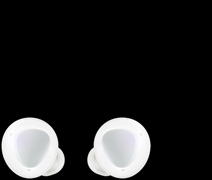 A pair of white Galaxy Buds+ removed from their charging case