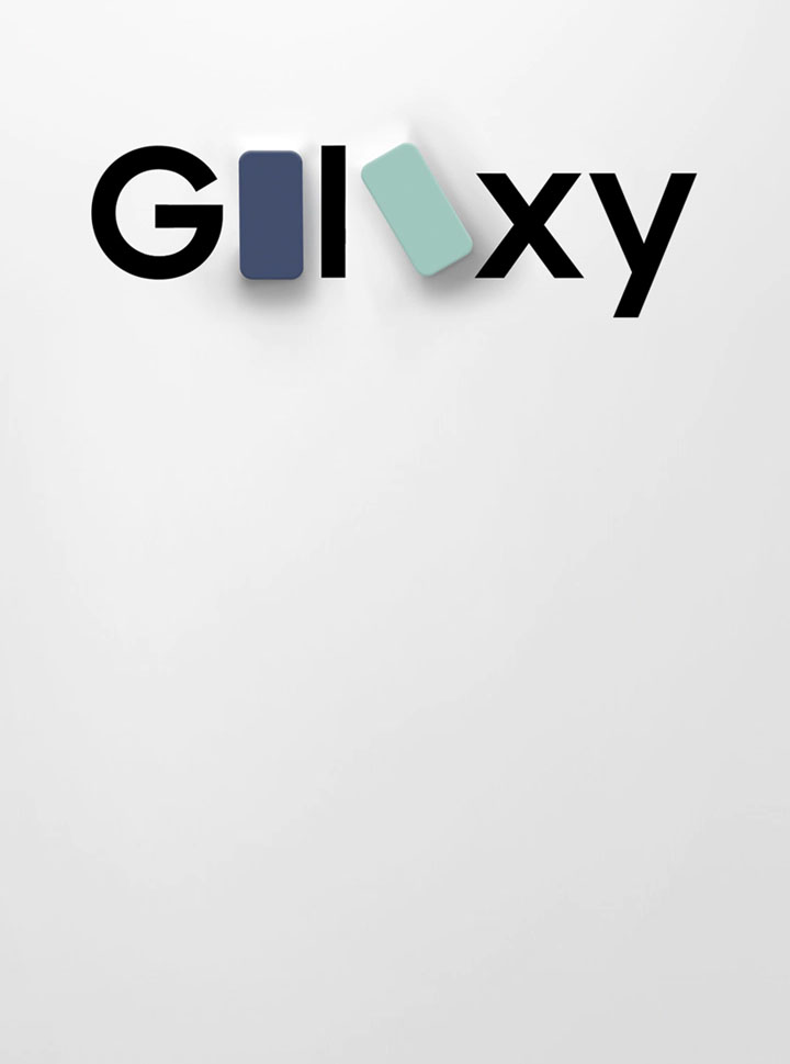 Text saying Galaxy with the letter a replaced by phone shapes in two different colors.