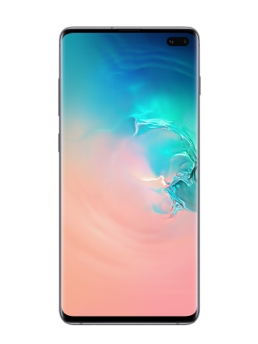 Frontal view of a black Samsung Galaxy S10+ phone