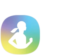The Samsung Health app logo which is a silhouette of a running lady against a colourful background
