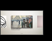 Samsung The Frame displaying artwork Paris Street, Rainy Day (1877) by Gustave Caillebotte in Art Mode.