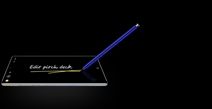 A blue  S Pen writing on what appears to be a black tablet