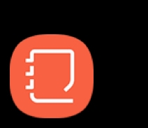 Small, red, front-facing spiral notepad Samsung Notes app logo