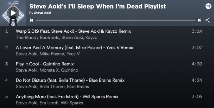 Spotify workout playlist of Steve Aoki's most-listened-to music featuring songs from Dim Mak and his EP 5OKI