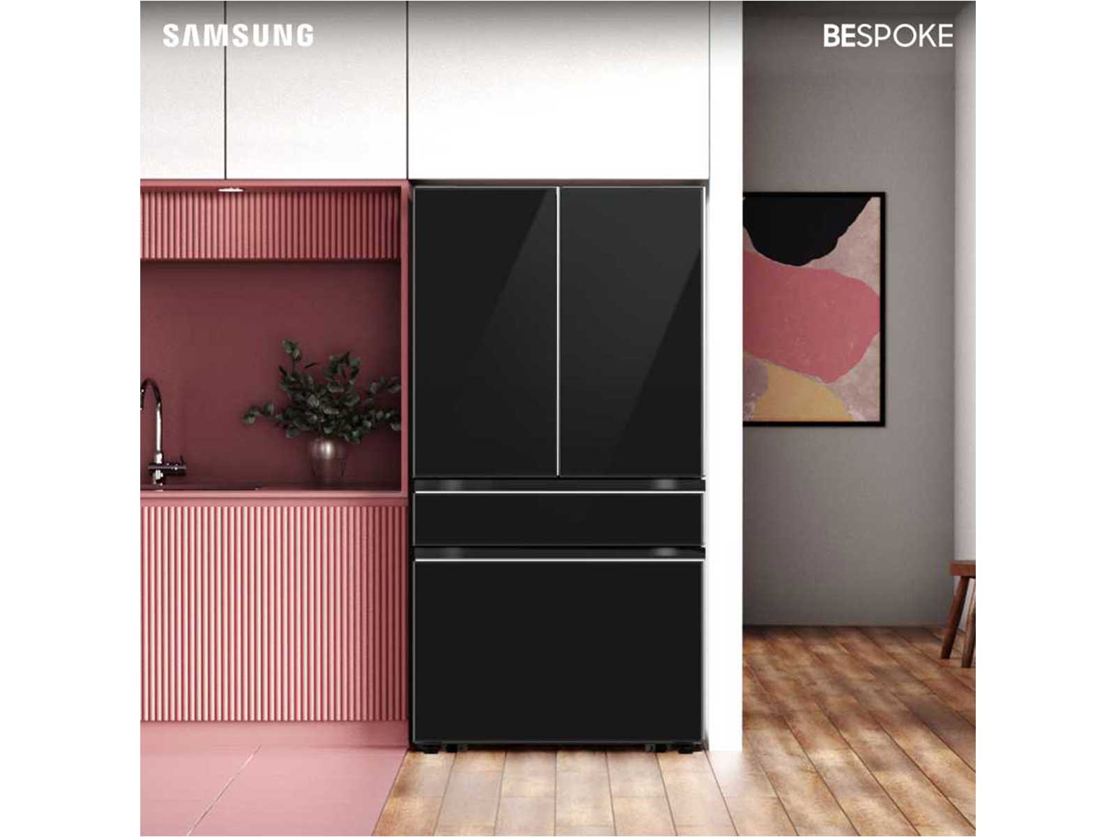 Bespoke 4-Door French Door Refrigerator Panel in Charcoal Glass