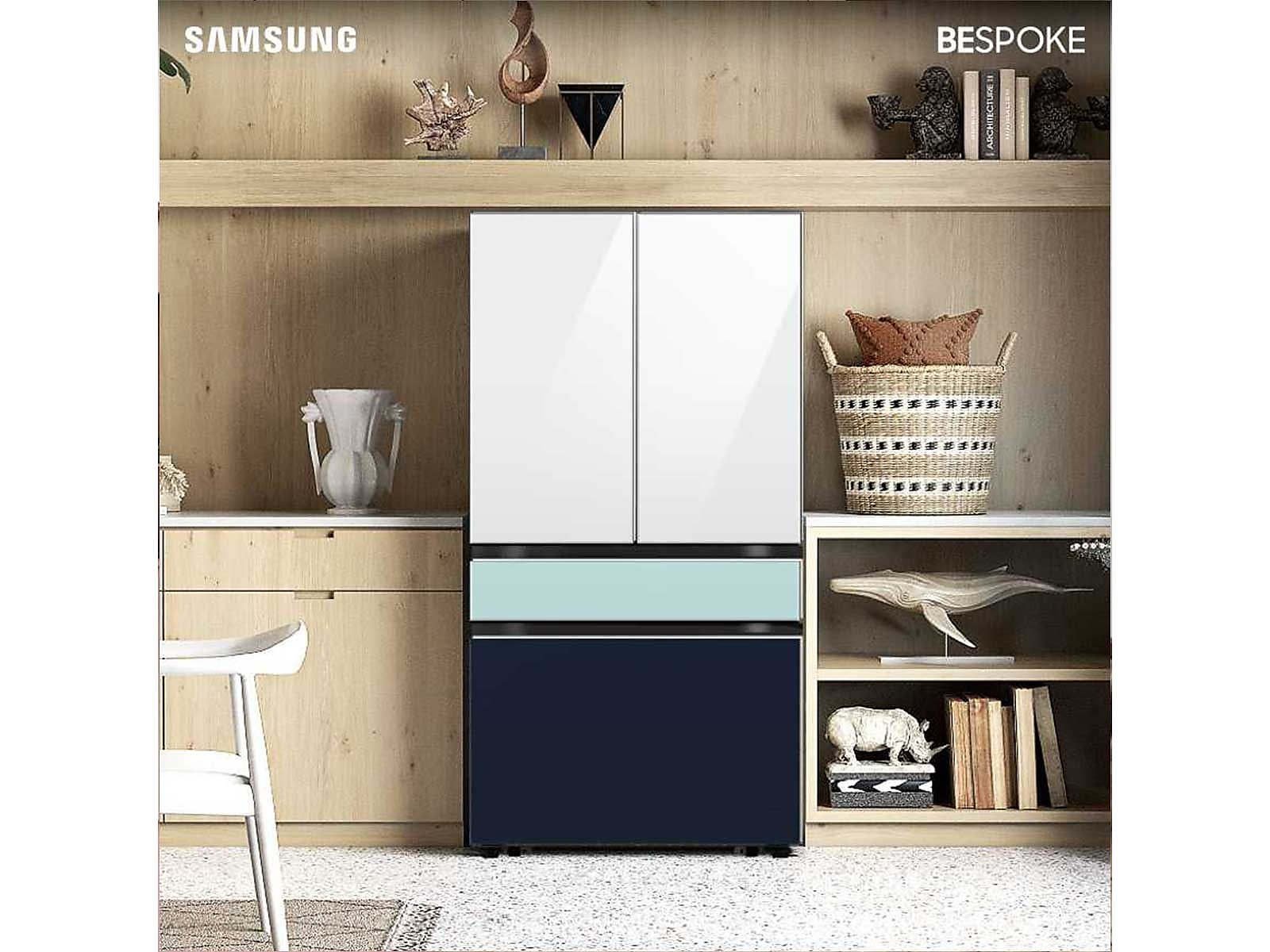 Samsung Bespoke 4-Door French Door Refrigerator (23 cu. ft.) with Beverage Center™ in White Glass Top