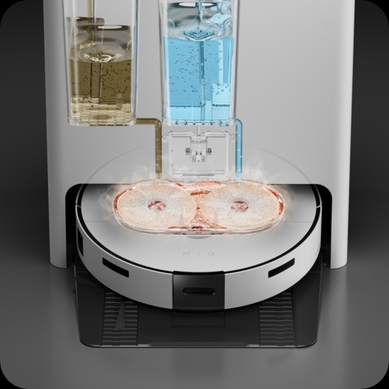 White Jet Bot Robot Vacuum & Mop Combo being cleaned