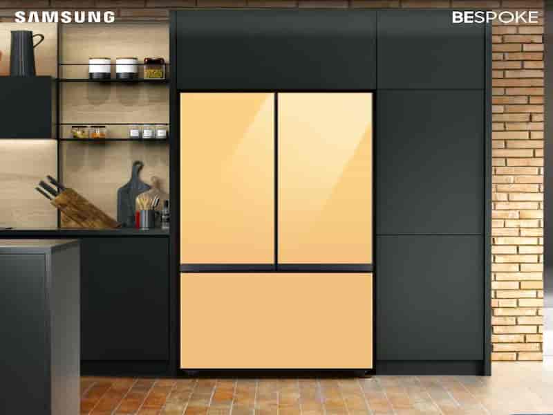 Bespoke 3-Door French Door Refrigerator (30 cu. ft.) with Beverage Center™ in Sunrise Yellow Glass