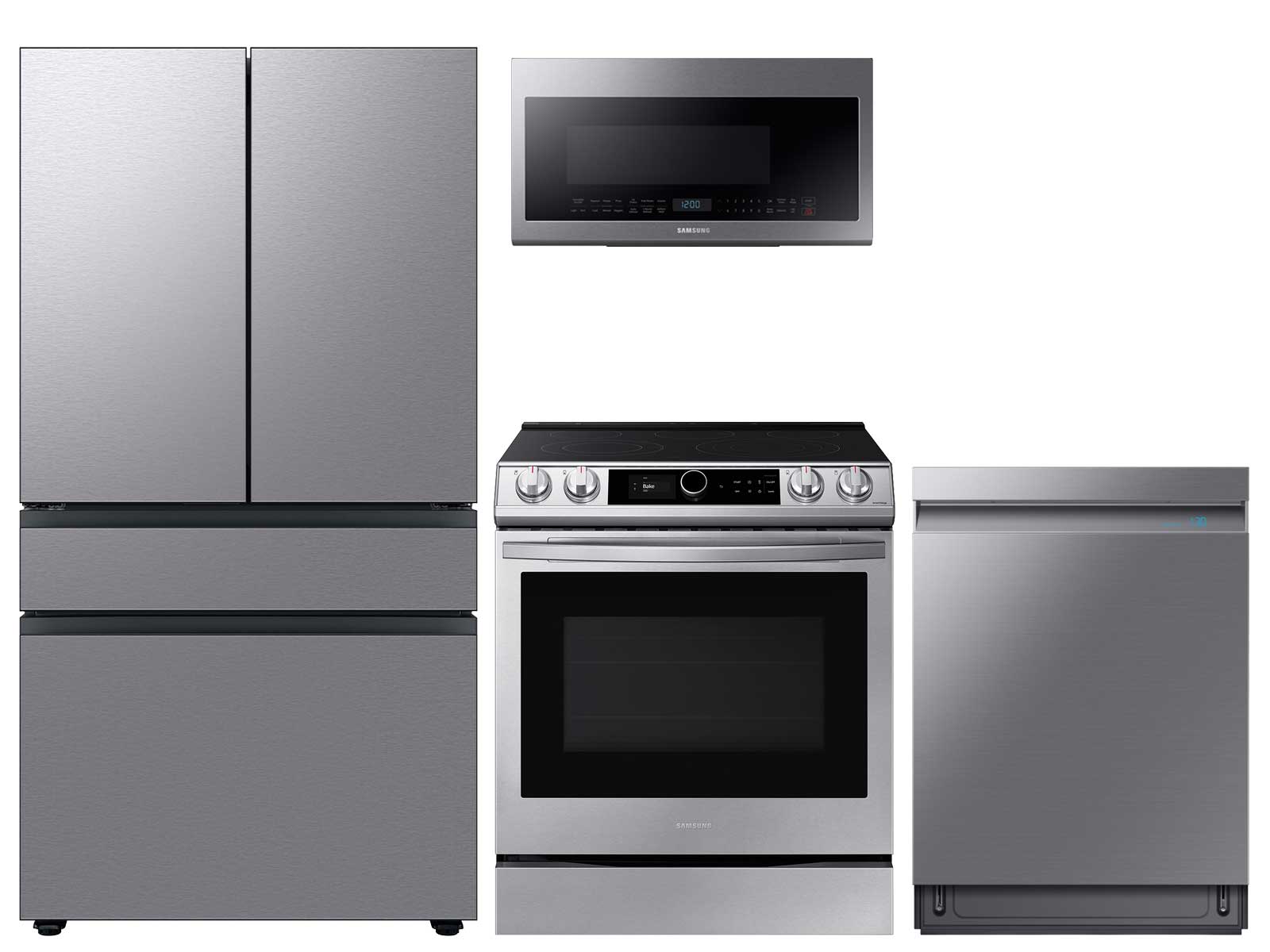 Samsung 3 Piece Kitchen Appliances Package , Electric Range, Dishwasher and  Over the Range Microwave in Stainless Steel