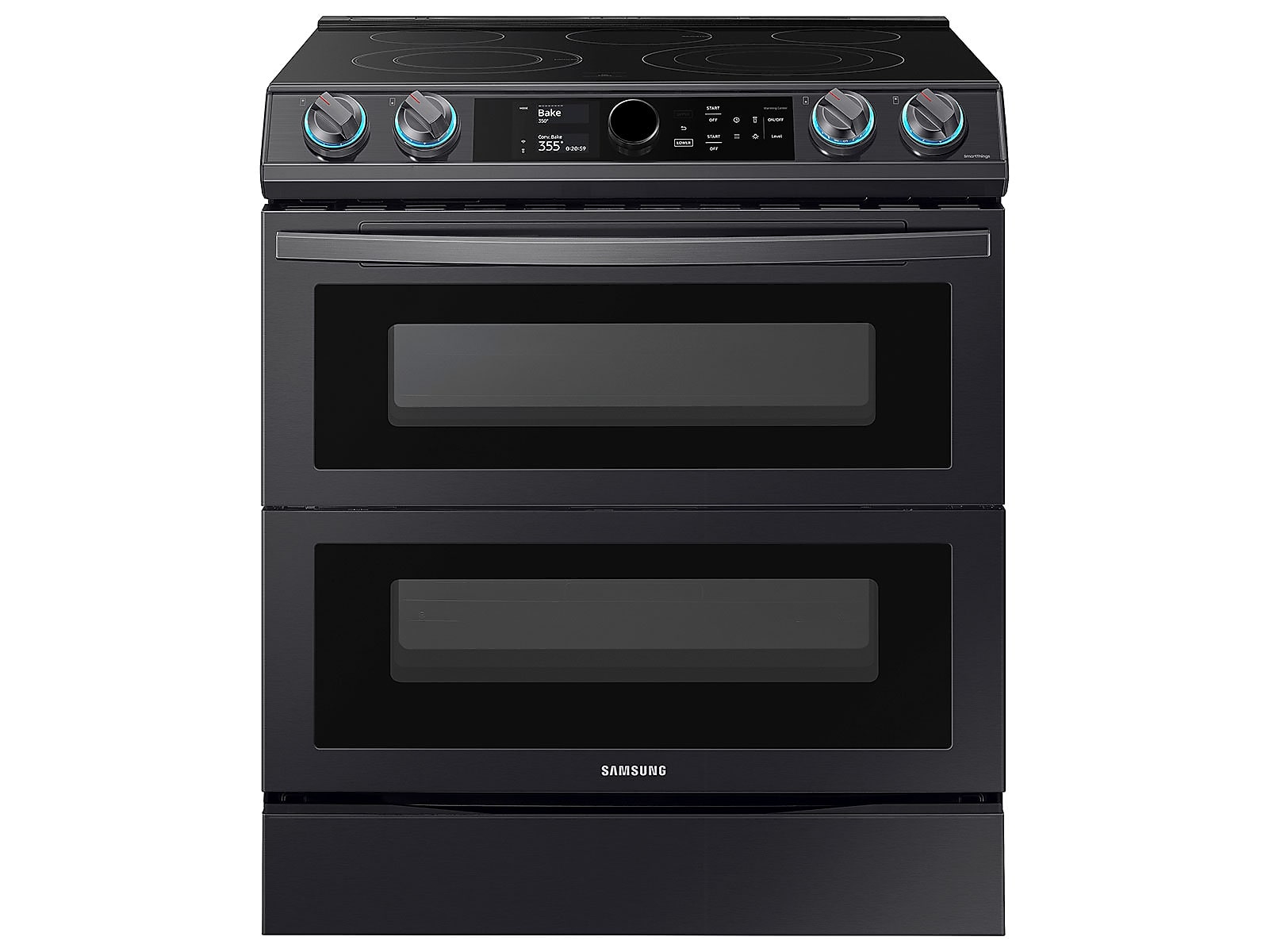 Samsung 6.3 cu ft. Smart Slide-in Electric Range with Smart Dial, Air Fry, & Flex Duo™ in Black Stainless Steel(NE63T8751SG/AA)