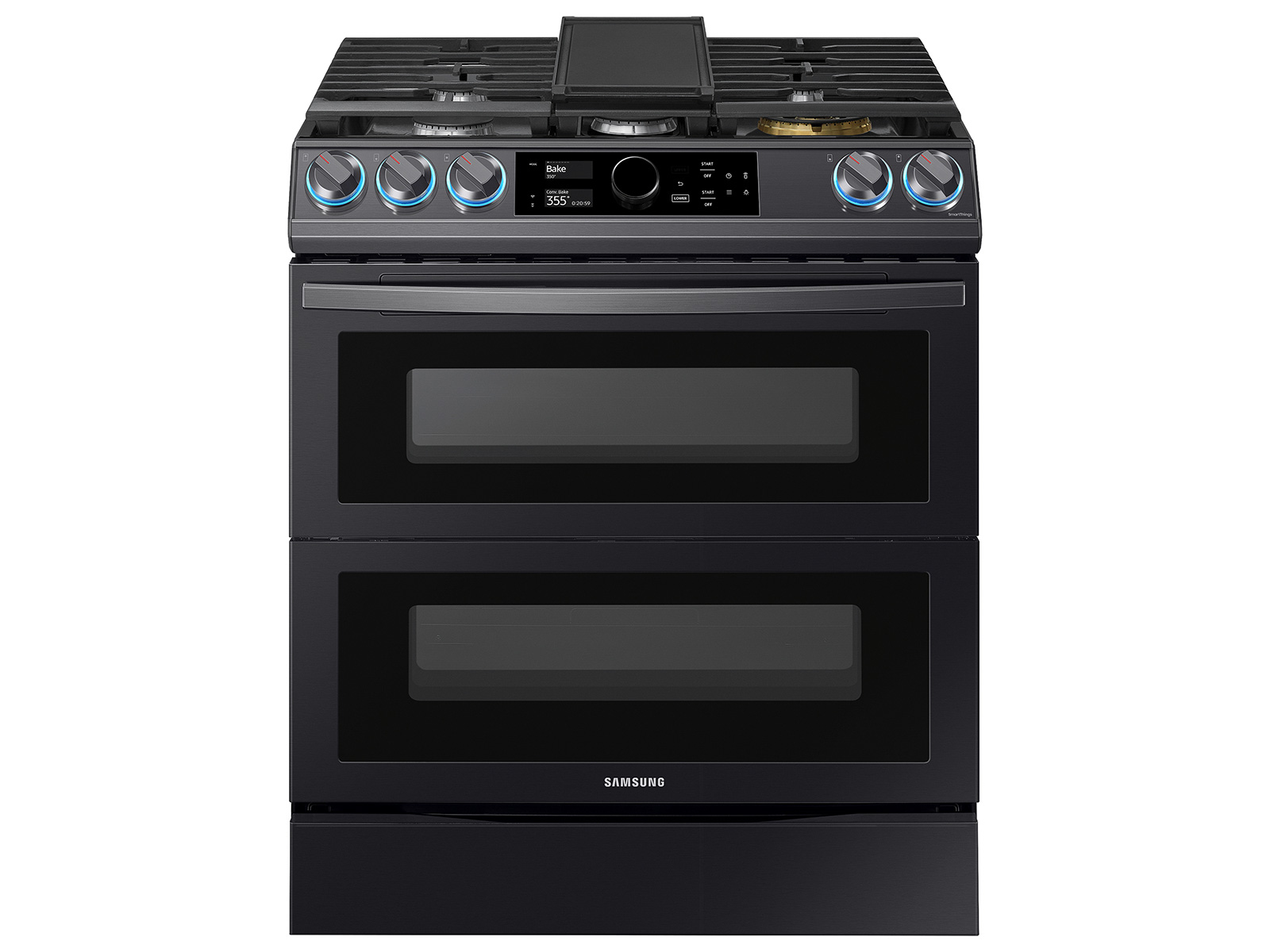 Samsung 6.0 cu ft. Smart Slide-in Gas Range with Flex Duo™, Smart Dial & Air Fry in Black Stainless Steel(NX60T8751SG/AA)