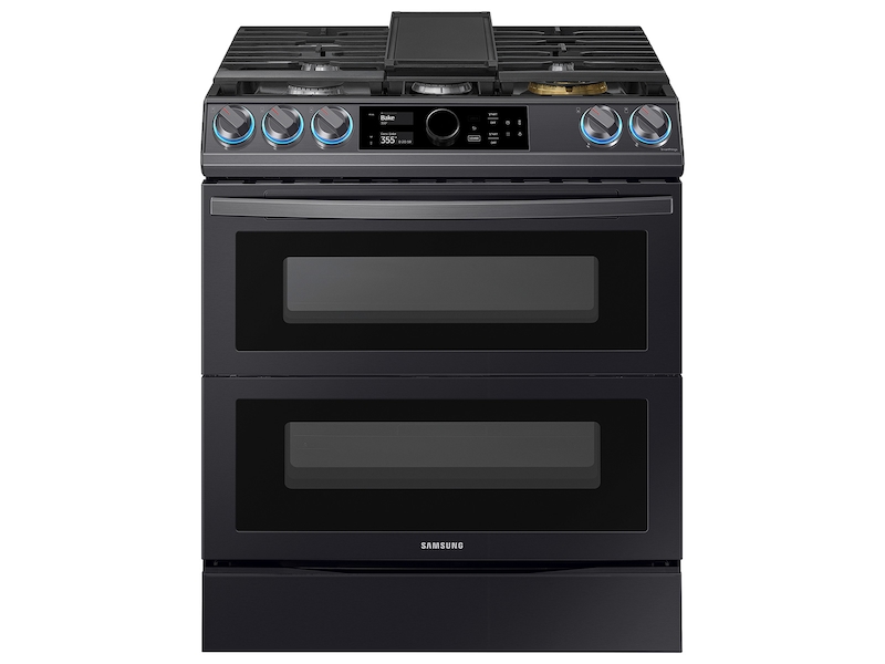 6.3 cu. ft. Flex Duo&trade; Front Control Slide-in Dual Fuel Range with Smart Dial, Air Fry, and Wi-Fi in Black Stainless Steel