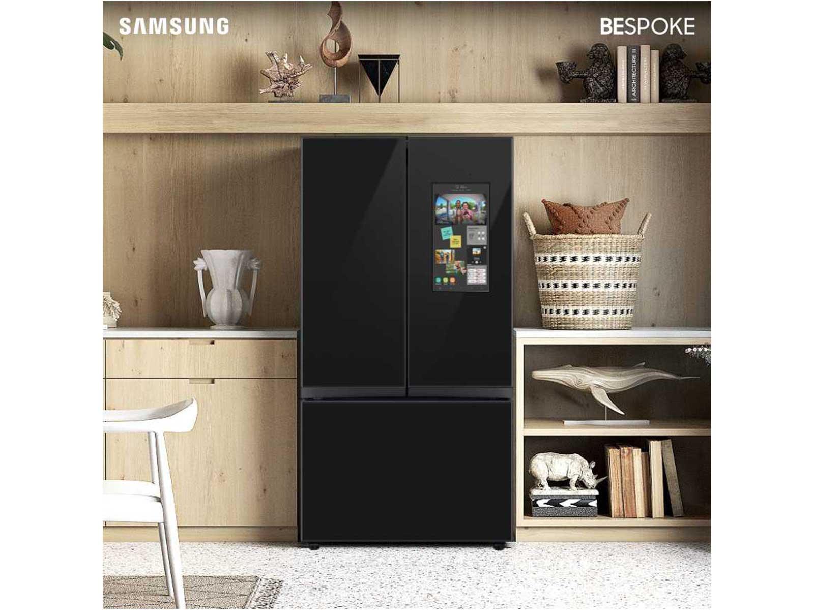 Bespoke 3-Door French Door Refrigerator (24 cu. ft.) &ndash; with Family Hub&trade; Panel in Charcoal Glass &ndash; (with Customizable Door Panel Colors) in Charcoal Glass