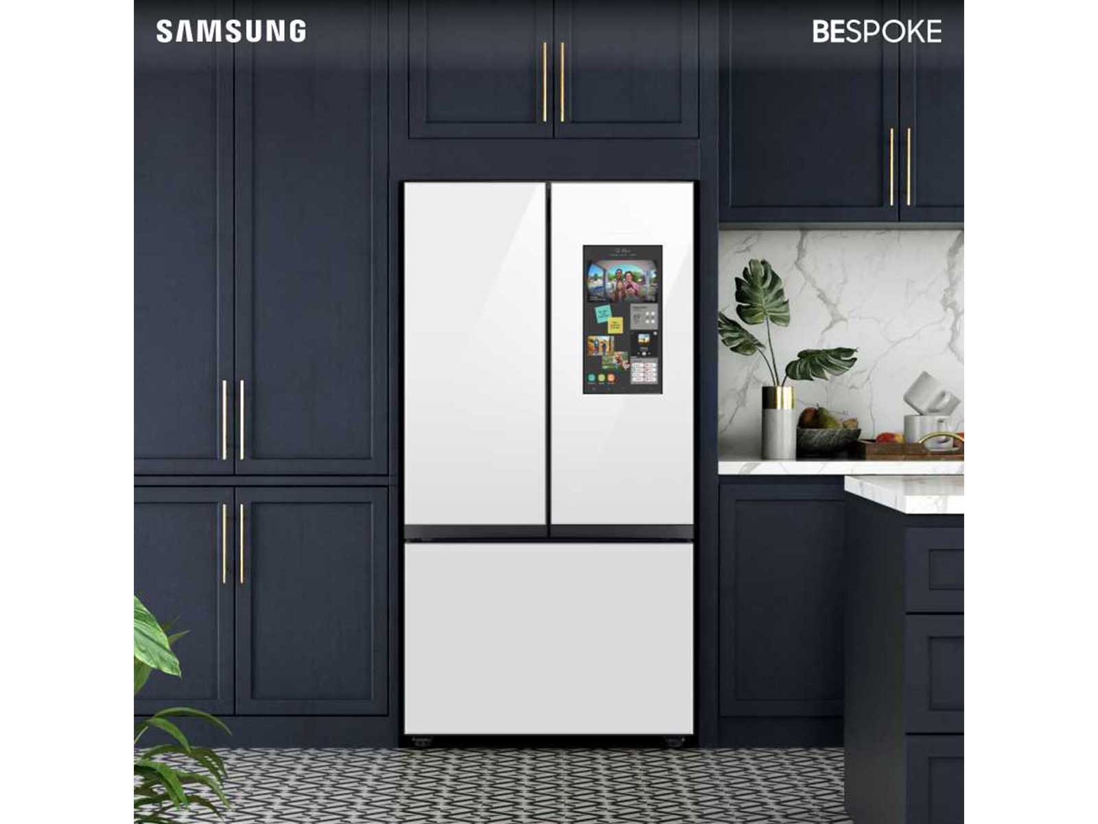 Samsung Bespoke 30 cu. ft. 3-Door French Door Smart Refrigerator with  Family Hub in White Glass/Matt Grey Glass, Standard Depth RF30BB69006M -  The Home Depot