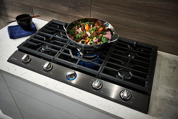 36 Smart Gas Cooktop with 22K BTU Dual Power Burner in Stainless