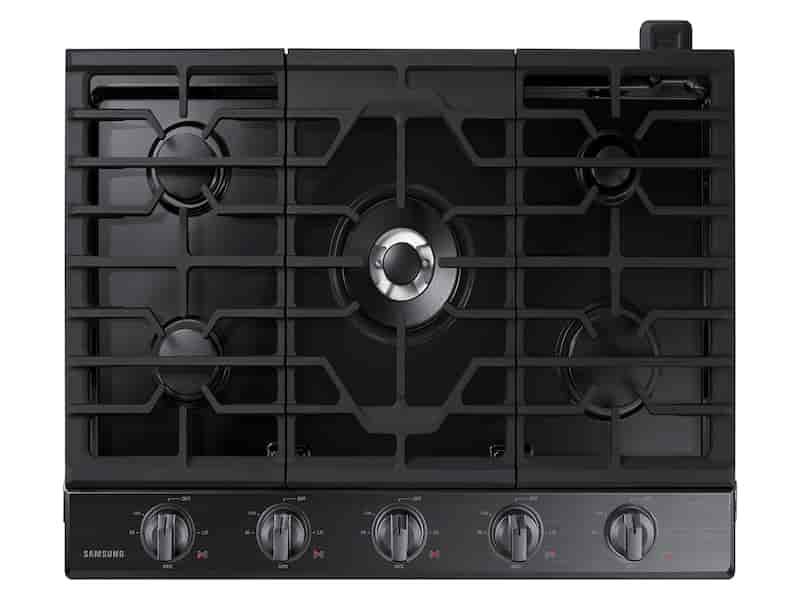 30” Smart Gas Cooktop with Illuminated Knobs in Black Stainless Steel