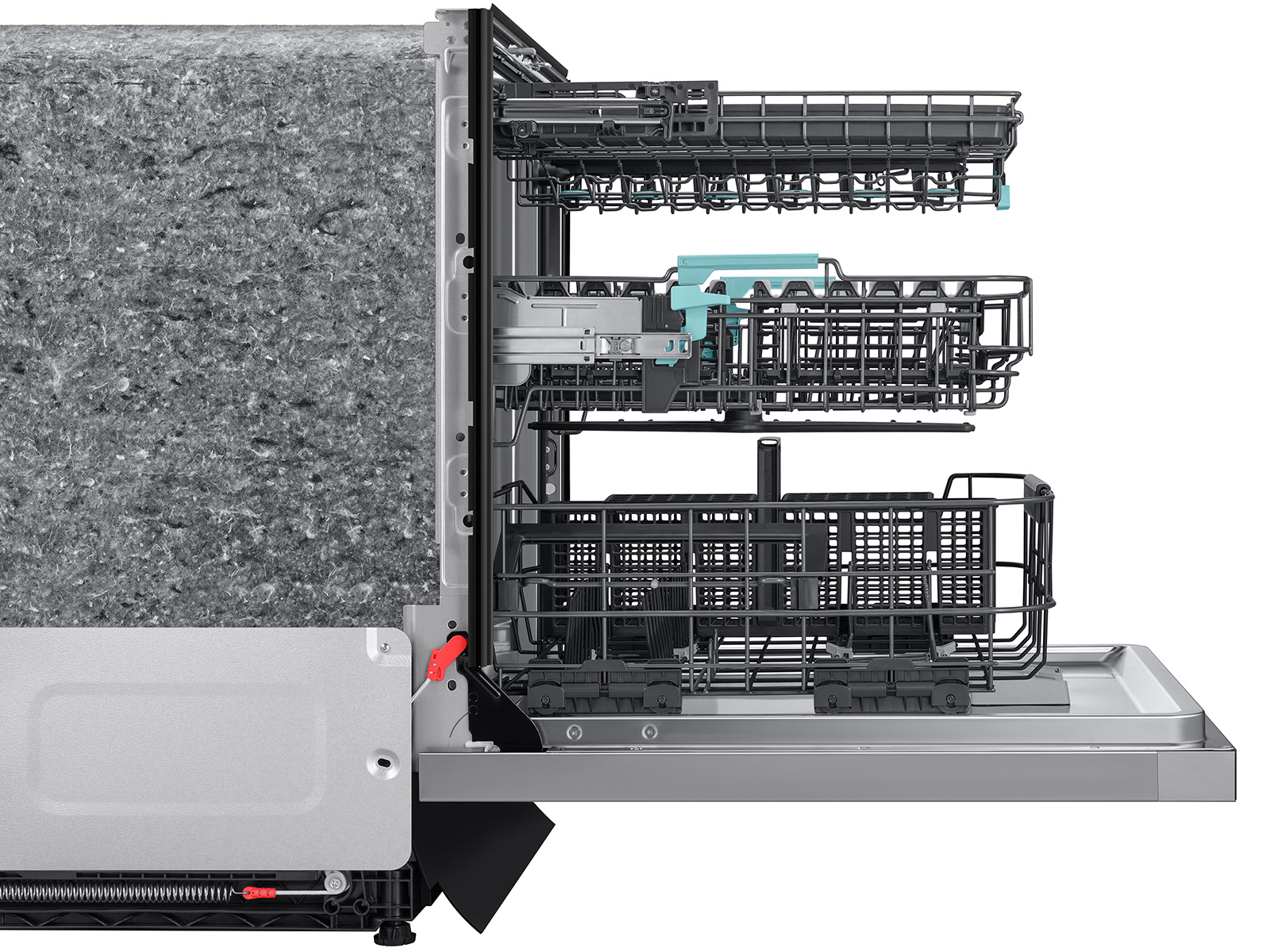 Thumbnail image of Side View of the 38 dBA quiet Bespoke dishwasher with 3rd rack, Energy Star certification, StormWash+, & Smart Dry with AutoRelease door in Stainless Steel