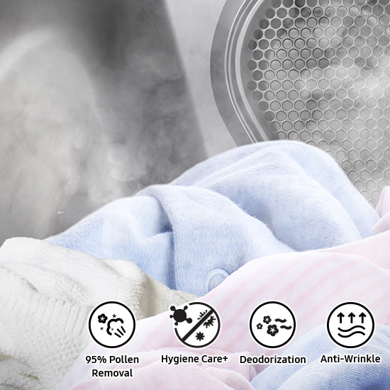 Steam Sanitize Cycle in Bespoke AI Ultra Capacity Front Load Dryer.