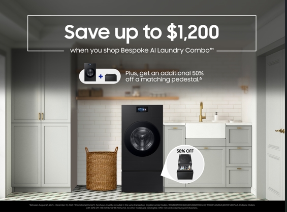 Bespoke AI Laundry Combo™ Pedestal with Storage Drawer in Brushed Black