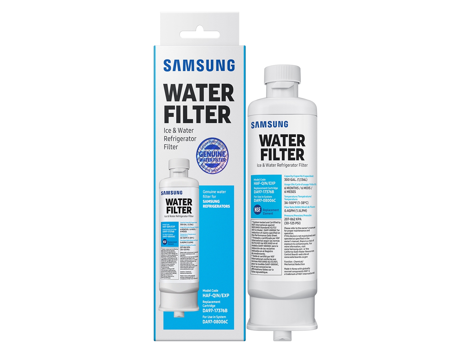  SAMSUNG Genuine Filters for Refrigerator Water and Ice, Carbon  Block Filtration for Clean, Clear Drinking Water, HAF-QIN-3P, 3 Pack :  Appliances