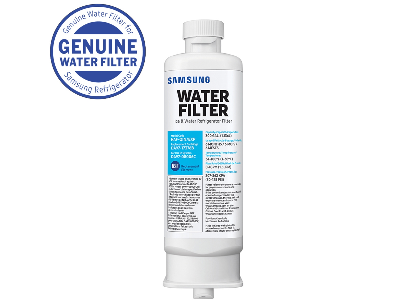 HAF-QIN Refrigerator Water Filter, 6 months/1200L