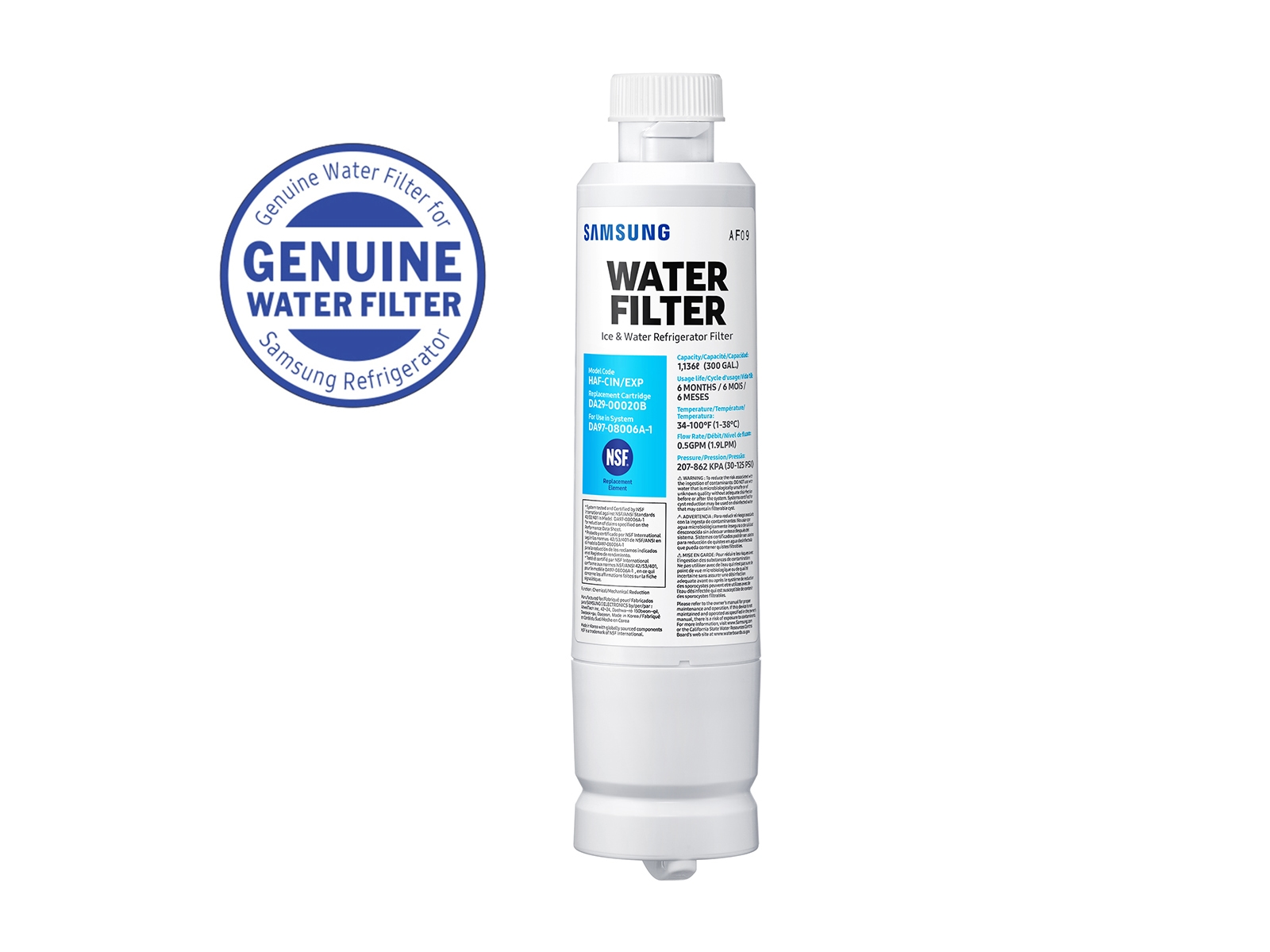 WaterSentinel WSS-2 Refrigerator Water Filter Replacement for Drinking Water Filtration Fits Samsung HAF-CIN Filters 2-Pack Carbon Block 