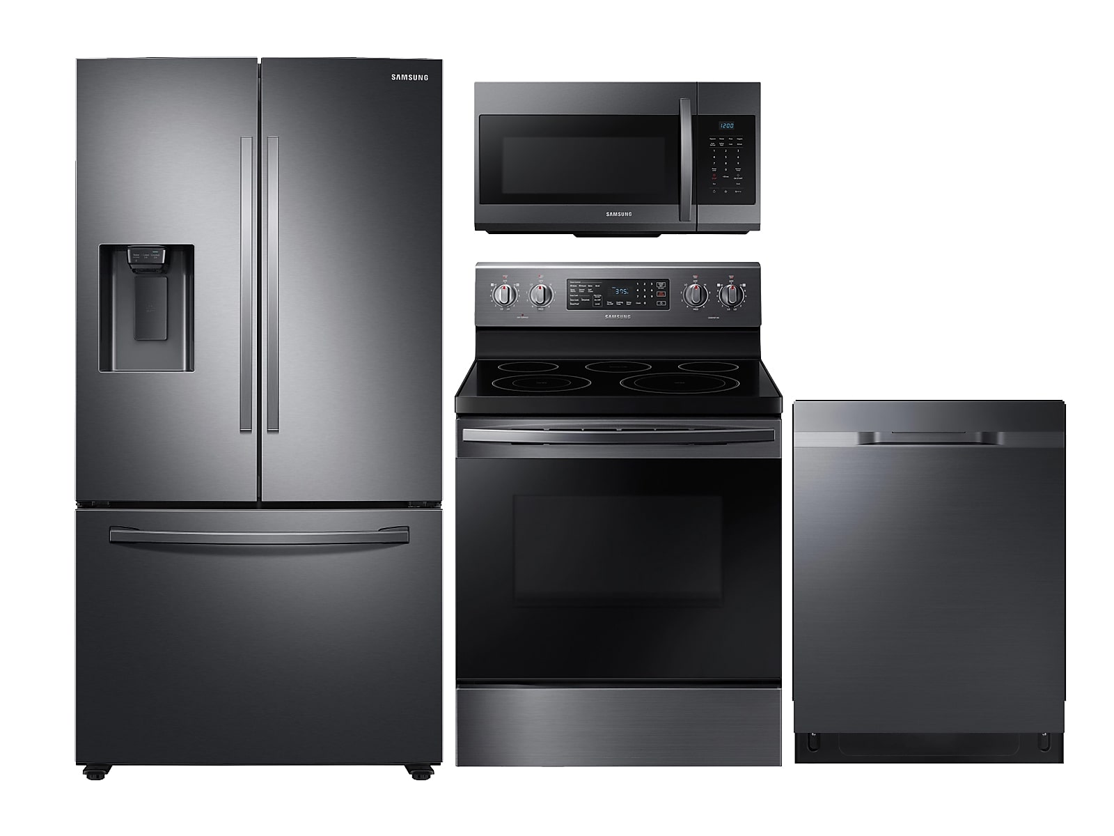 Samsung Large Capacity 3-door Refrigerator + Electric Range + StormWash™ Dishwasher + Microwave in Black Stainless Steel(BNDL-1598283230552) photo