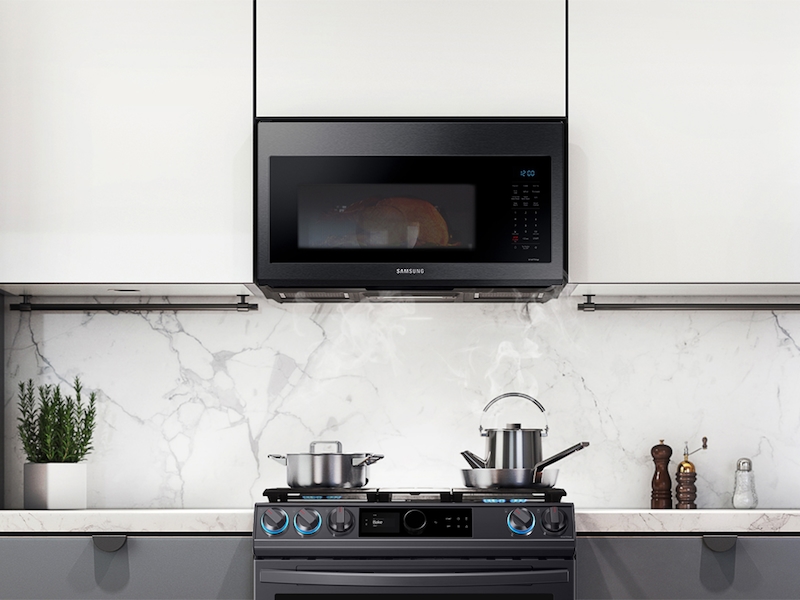 1.7 cu ft. Smart Over-the-Range Microwave with Convection &amp; Slim Fry&trade; in Black Stainless Steel
