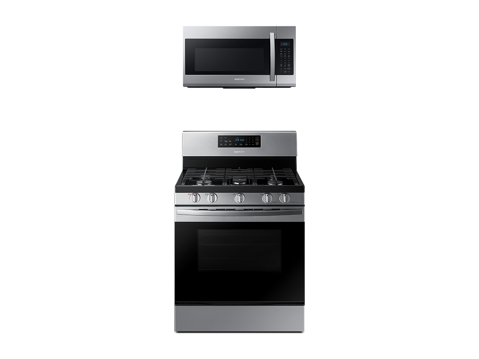 Freestanding Gas Range + Over-the-Range Microwave in Stainless Steel