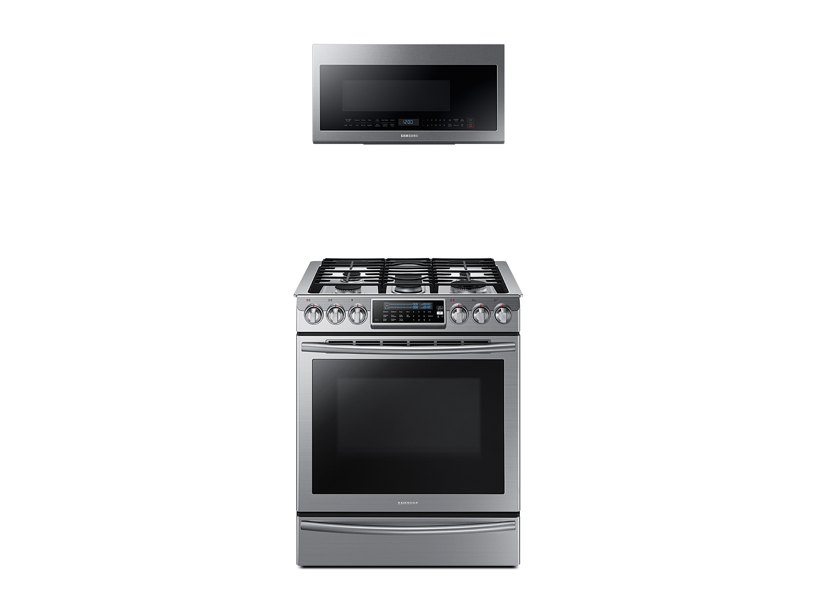 Photos - Cooker Samsung Slide-In Gas Range with True Convection + Over-the-Range Microwave 