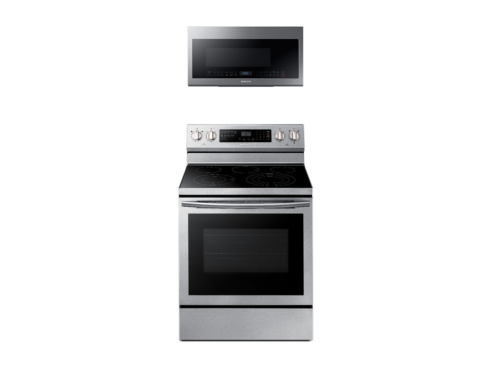 Photos - Cooker Samsung Freestanding Electric Range with True Convetion + Over-the-Range M 