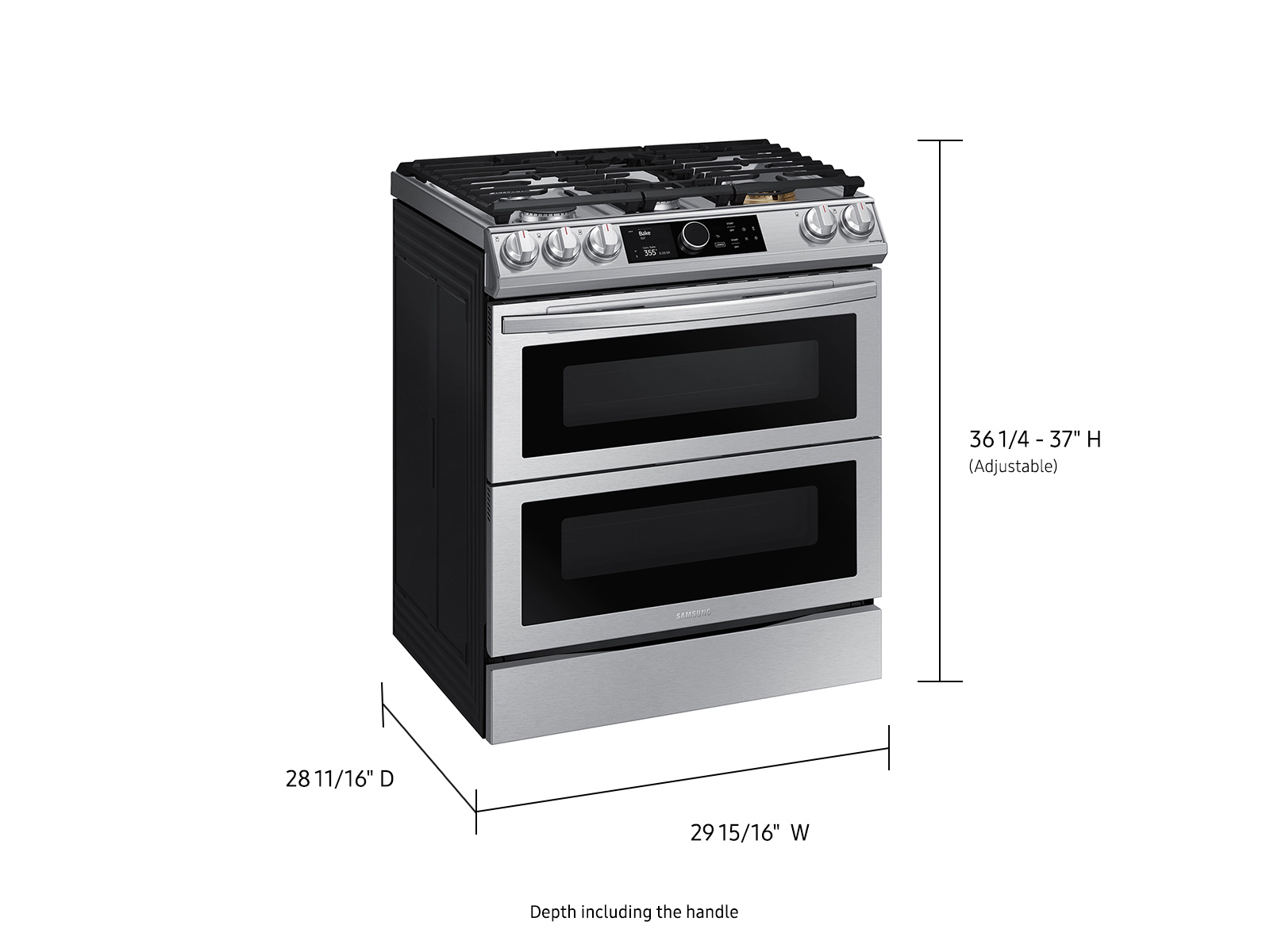 Samsung 30 in. 6.3 cu. ft. Smart Air Fry Convection Double Oven Slide-In  Dual Fuel Range with 5 Sealed Burners & Griddle - Black with Stainless Steel