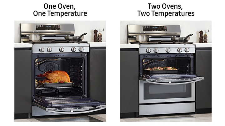Samsung 2-piece GAS 6.0 cu. ft. Single Oven Range and 2.0 cu. ft. Over-the-range  Microwave Oven Kitchen Pair