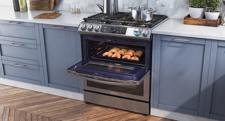 Samsung NX60T8751SS 30 Inch Slide-in Gas Smart Range with 5 Sealed Burners,  6.0 Cu. Ft. Flex Duo™ Oven, Self Clean, Storage Drawer, Smart Dial, Air Fry,  Wi-Fi, Voice Activation, Sabbath Mode, ETL