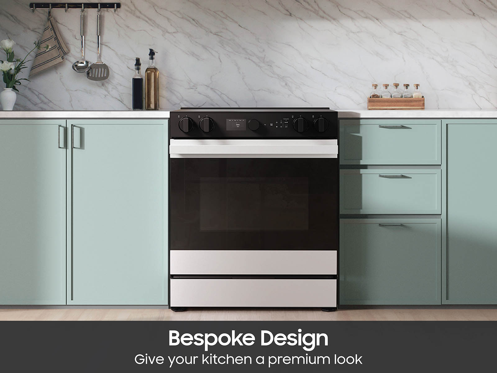 Thumbnail image of Bespoke 6.3 cu. ft. Smart Slide-In Electric Range with Smart Oven Camera &amp; Illuminated Precision Knobs in White Glass
