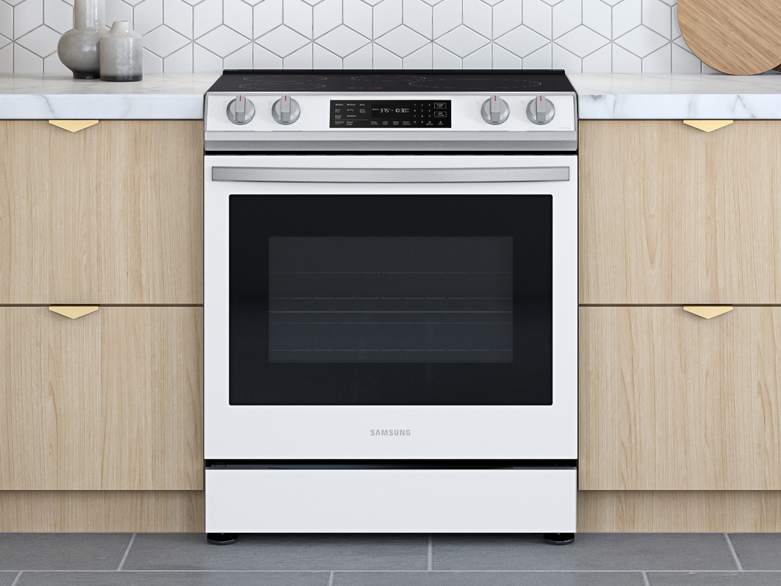 Thumbnail image of Bespoke 6.3 cu. ft. Smart Front Control Slide-In Electric Range with Air Fry & Wi-Fi in White Glass