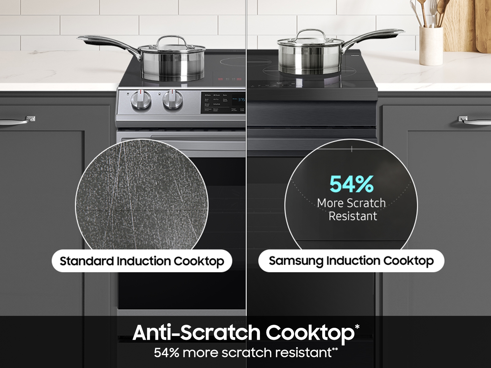 Thumbnail image of Bespoke 6.3 cu. ft. Smart Slide-In Induction Range with Anti-Scratch Glass Cooktop in Matte Black Steel&nbsp;