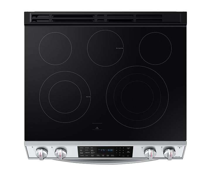 Samsung 30-in Glass Top 5 Elements 6.3-cu ft Self-Cleaning Air Fry  Convection Oven Slide-in Smart Electric Range (Fingerprint Resistant  Stainless