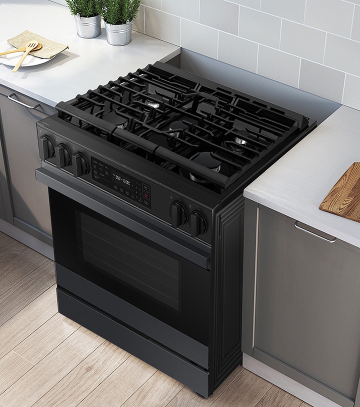 Bespoke Smart Slide-in Gas Range 6.0 cu. ft. in Matte Black Steel with ...