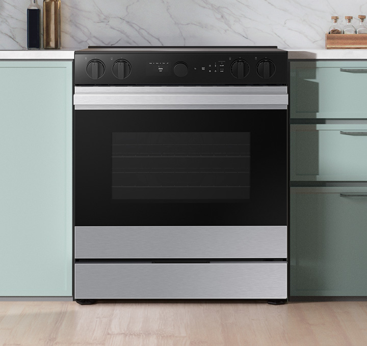 Samsung White Glass Slide-In Electric Range with Bespoke design